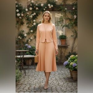 STRAIT LANE Women’s Size S/M Peach Vintage Long Sleeve Pleated Vest Dress